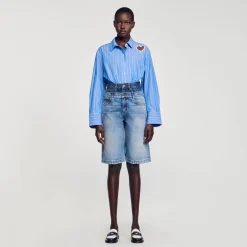 Sandro Paris Saias E Shorts-Bermuda Jeans Com Cintura Dupla