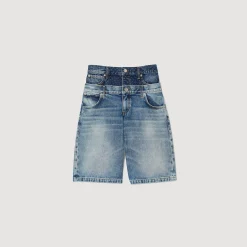 Sandro Paris Saias E Shorts-Bermuda Jeans Com Cintura Dupla