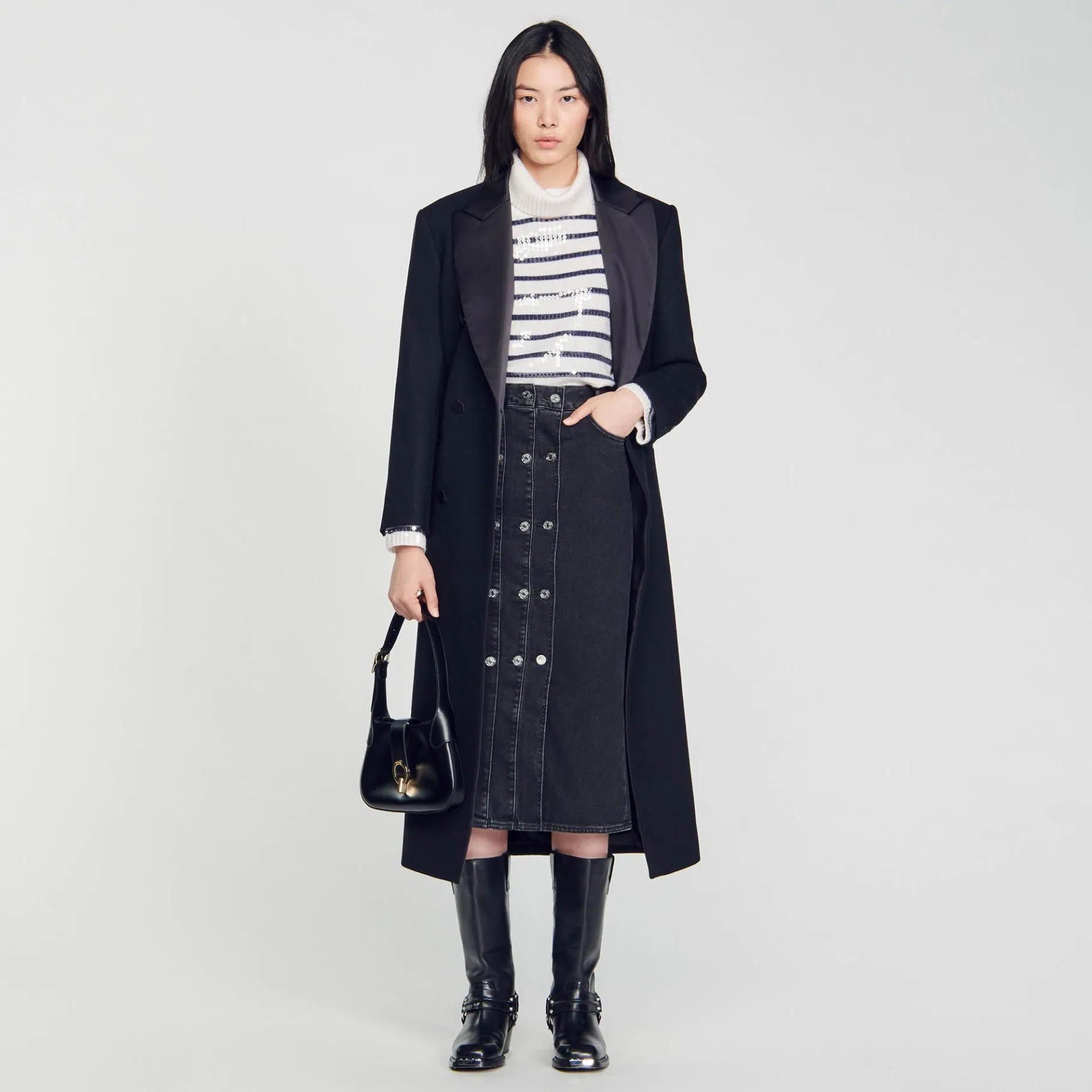 Sandro Paris Bolsas De Ombro-Bolsa Baguete De Couro Certificada