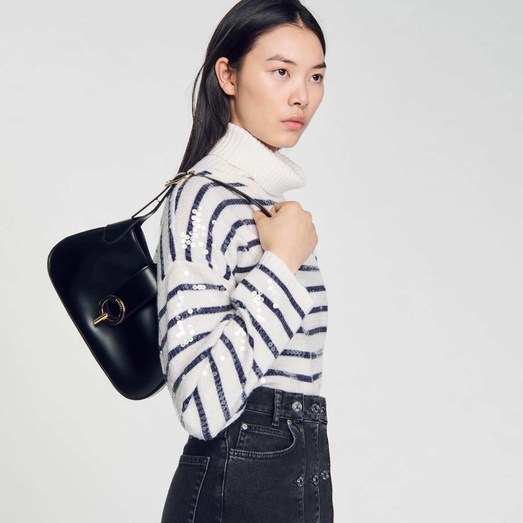 Sandro Paris Bolsas De Ombro-Bolsa Baguete De Couro Certificada