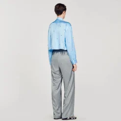 Sandro Paris Conjuntos-Calça De Linho Com Detalhe De Strass