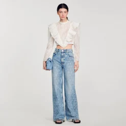 Sandro Paris Vaqueiros-Calça Jeans Larga Com Coracoes De Strass