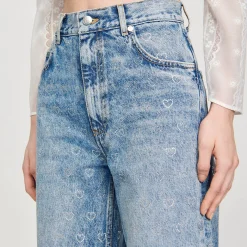 Sandro Paris Vaqueiros-Calça Jeans Larga Com Coracoes De Strass