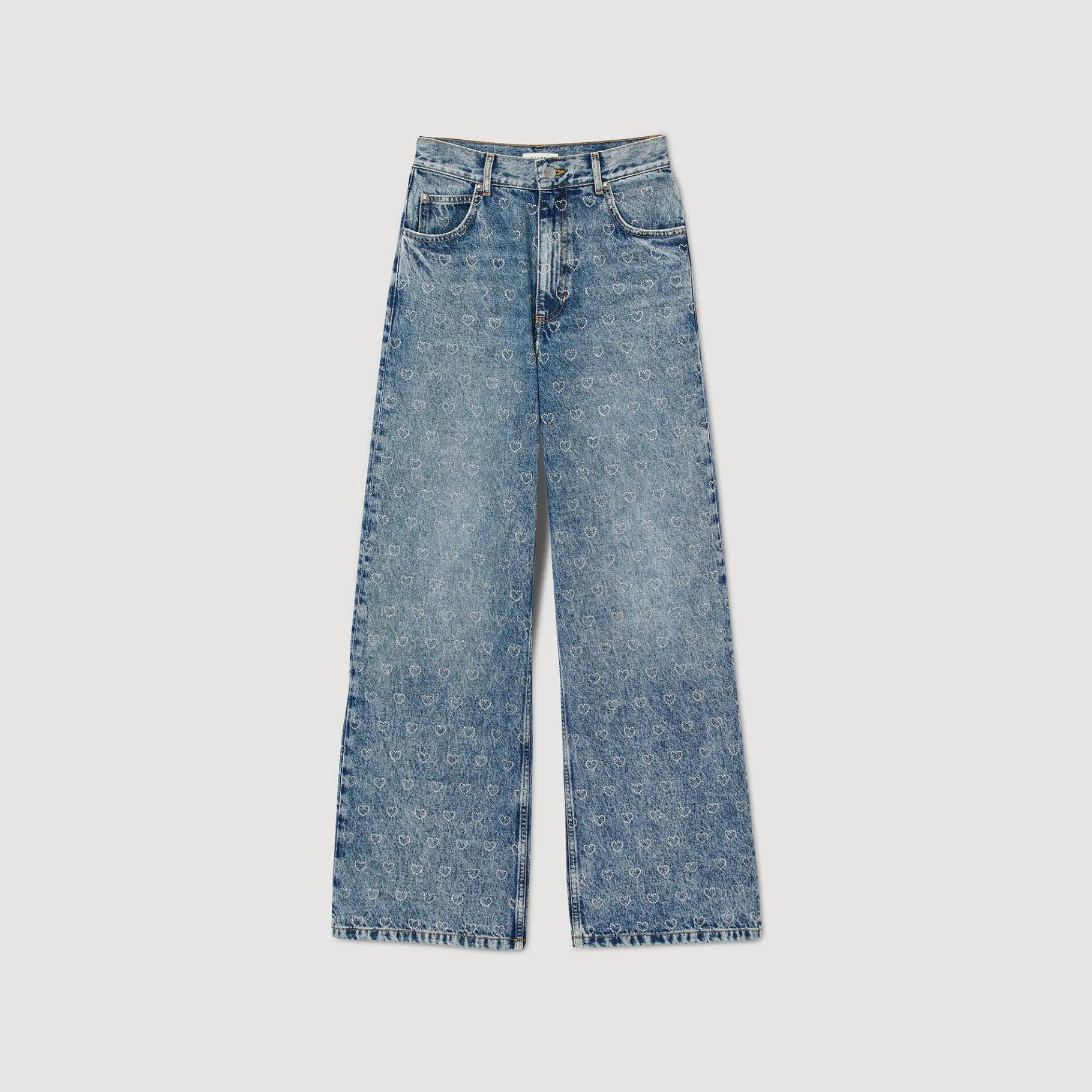 Sandro Paris Vaqueiros-Calça Jeans Larga Com Coracoes De Strass