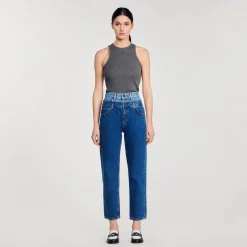 Sandro Paris Vaqueiros-Calça Jeans Mom Fit Trompe L'Oeil
