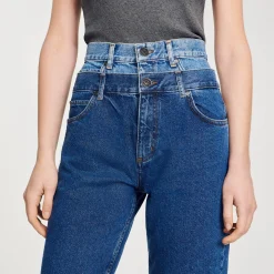 Sandro Paris Vaqueiros-Calça Jeans Mom Fit Trompe L'Oeil