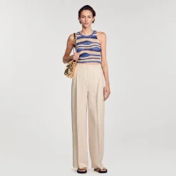 Sandro Paris Se Adequa-Calça Listrada Fluida E Larga