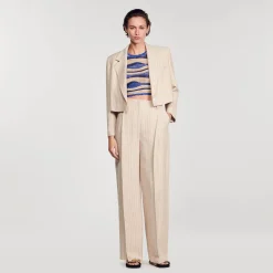 Sandro Paris Se Adequa-Calça Listrada Fluida E Larga