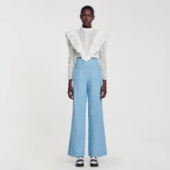 Sandro Paris Se Adequa-Calças Largas De Tweed