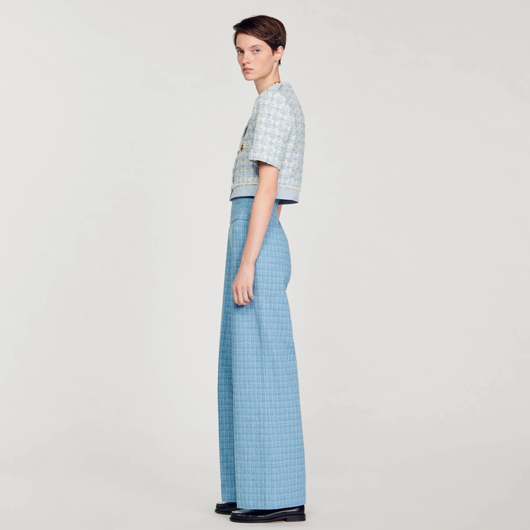 Sandro Paris Se Adequa-Calças Largas De Tweed