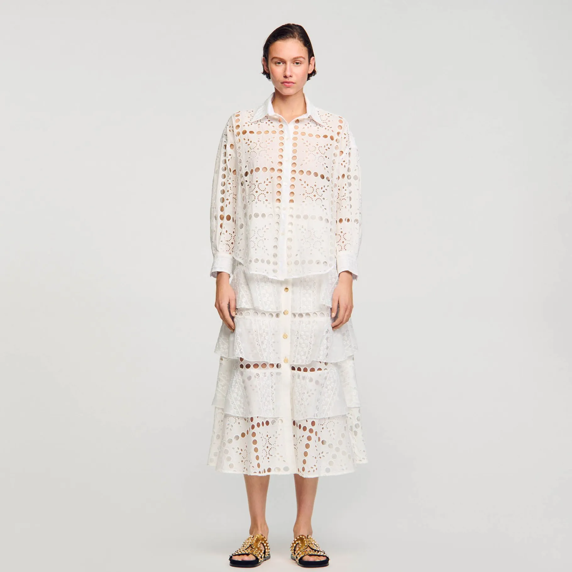 Sandro Paris Tops E Camisas-Camisa Com Bordado Ingles