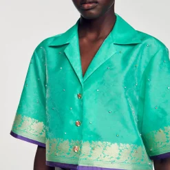 Sandro Paris Tops E Camisas-Camisa Curta Jacquard Com Strass