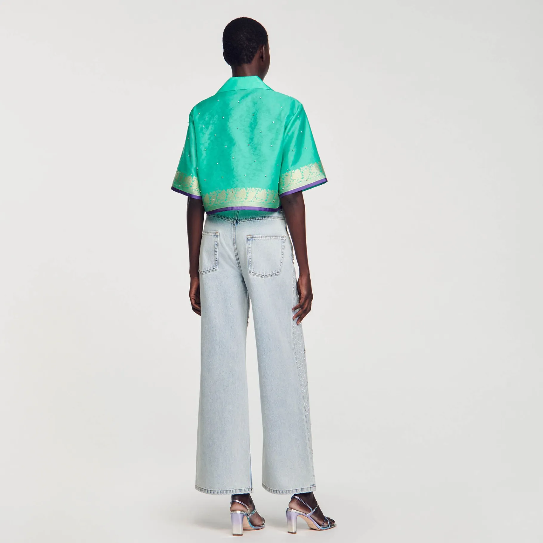 Sandro Paris Tops E Camisas-Camisa Curta Jacquard Com Strass