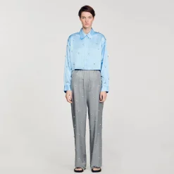 Sandro Paris Conjuntos-Camisa De Cetim Decorada Com Strass