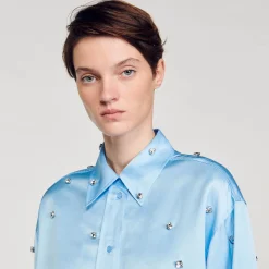 Sandro Paris Conjuntos-Camisa De Cetim Decorada Com Strass