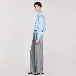 Sandro Paris Conjuntos-Camisa De Cetim Decorada Com Strass