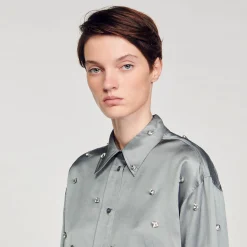 Sandro Paris Conjuntos-Camisa De Cetim Decorada Com Strass