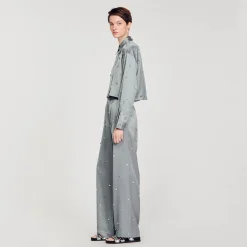 Sandro Paris Conjuntos-Camisa De Cetim Decorada Com Strass