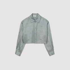 Sandro Paris Conjuntos-Camisa De Cetim Decorada Com Strass