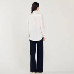 Sandro Paris Tops E Camisas-Camisa De Seda Com Gola Franzida