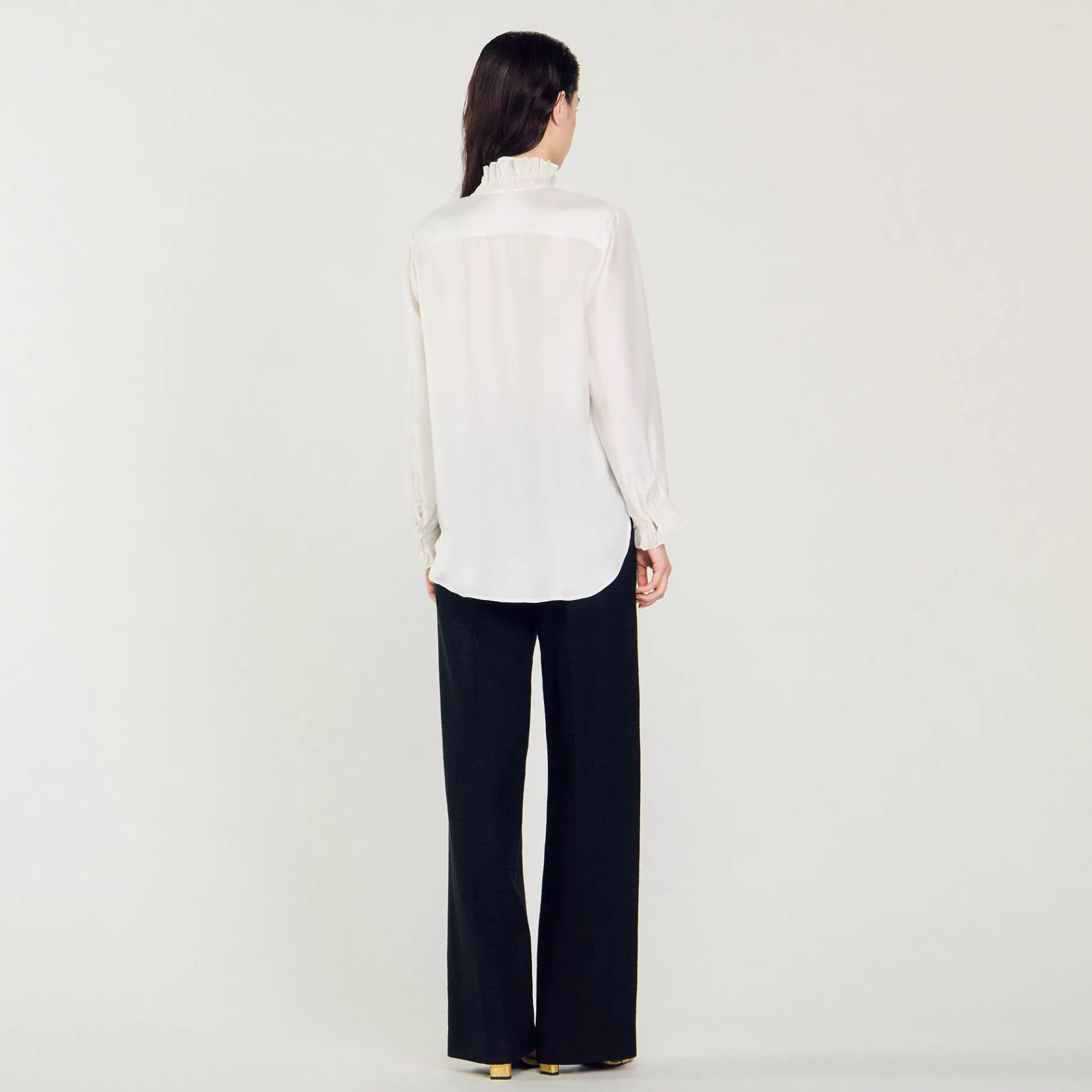 Sandro Paris Tops E Camisas-Camisa De Seda Com Gola Franzida