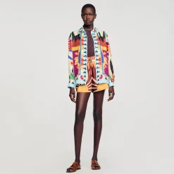 Sandro Paris Tops E Camisas-Camisa De Seda Estampada