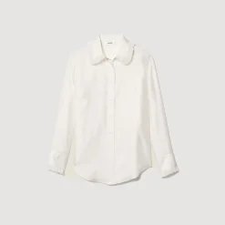 Sandro Paris Tops E Camisas-Camisa De Seda, Gola Bordada E Plissada