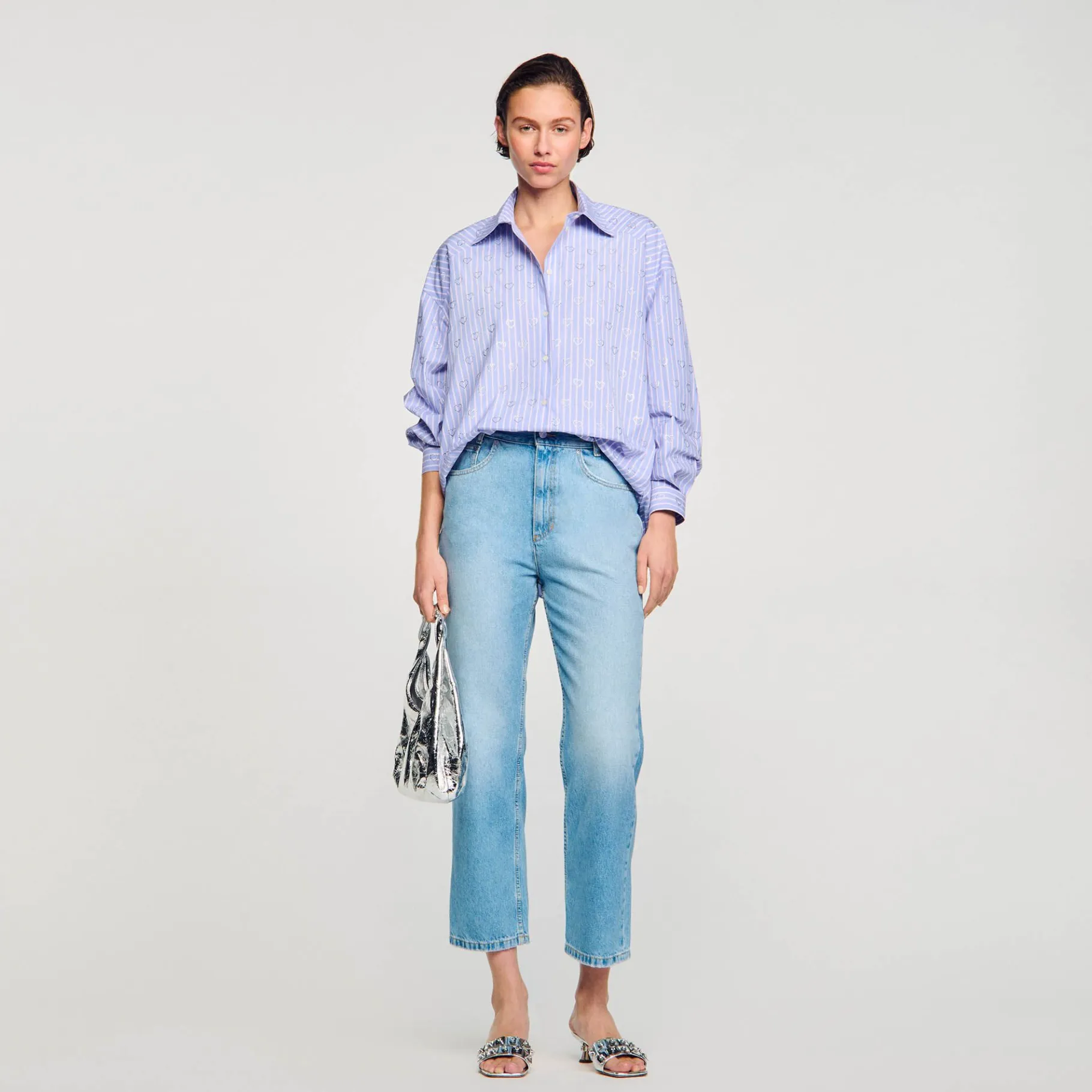 Sandro Paris Tops E Camisas-Camisa Decorada Com Coracoes De Strass