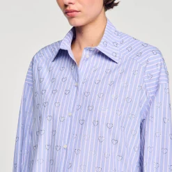 Sandro Paris Tops E Camisas-Camisa Decorada Com Coracoes De Strass