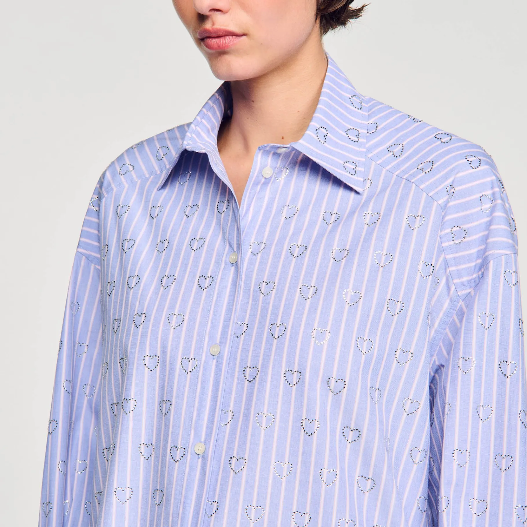 Sandro Paris Tops E Camisas-Camisa Decorada Com Coracoes De Strass