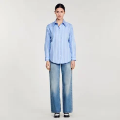 Sandro Paris Tops E Camisas-Camisa Listrada Com Renda Nas Costas