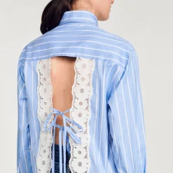 Sandro Paris Tops E Camisas-Camisa Listrada Com Renda Nas Costas