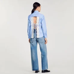 Sandro Paris Tops E Camisas-Camisa Listrada Com Renda Nas Costas