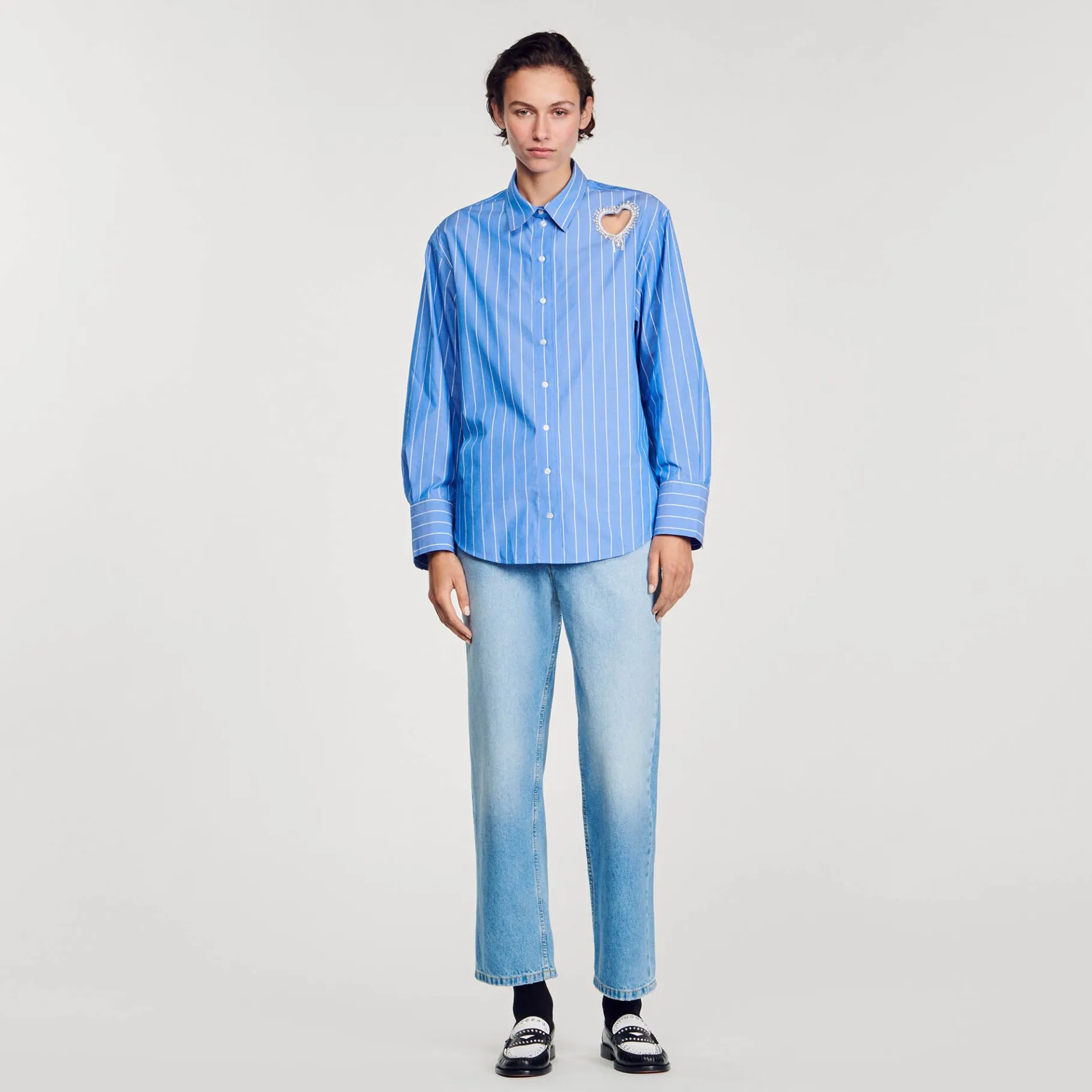 Sandro Paris Tops E Camisas-Camisa Listrada E Coracao De Diamante