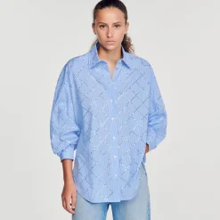Sandro Paris Tops E Camisas-Camisa Oversized Com Strass
