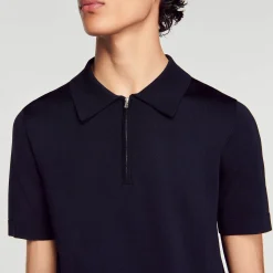 Sandro Paris Camisetas E Pólos-Camisa Polo De Malha Com Gola Com Ziper