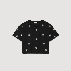 Sandro Paris Camisetas-Camiseta Com Flores De Lantejoulas