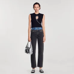 Sandro Paris Camisetas-Camiseta Curta Com Abertura Em Strass