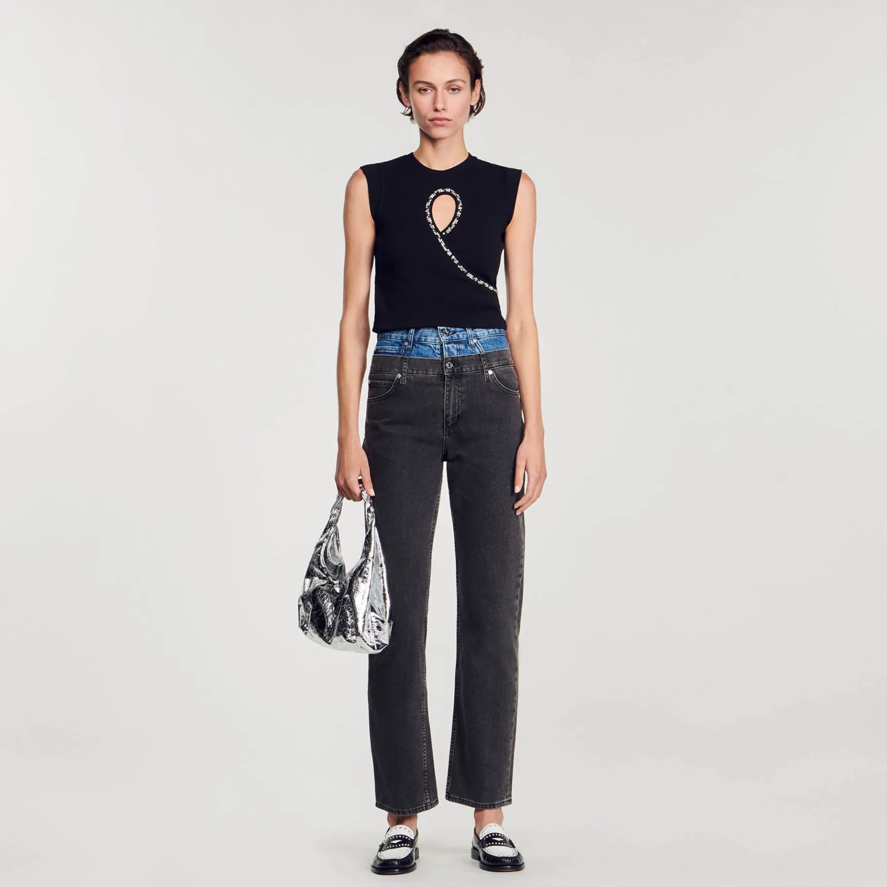 Sandro Paris Camisetas-Camiseta Curta Com Abertura Em Strass