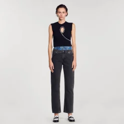 Sandro Paris Camisetas-Camiseta Curta Com Abertura Em Strass