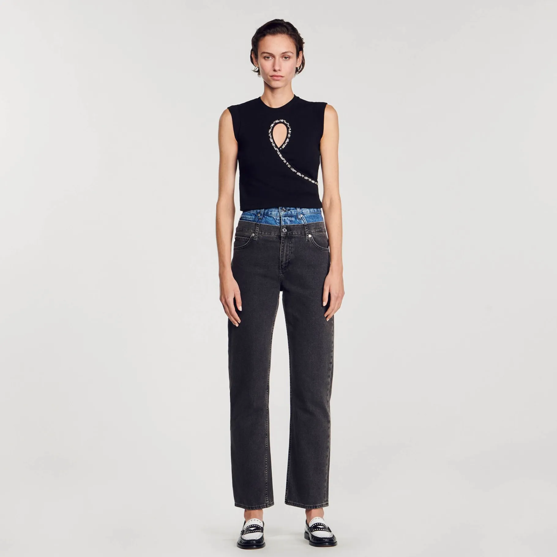 Sandro Paris Camisetas-Camiseta Curta Com Abertura Em Strass