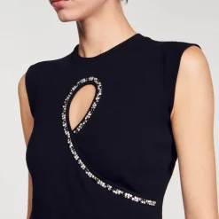 Sandro Paris Camisetas-Camiseta Curta Com Abertura Em Strass