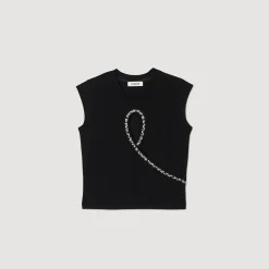Sandro Paris Camisetas-Camiseta Curta Com Abertura Em Strass