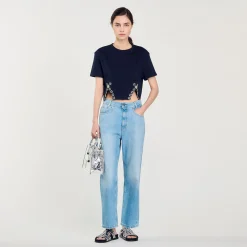 Sandro Paris Camisetas-Camiseta Curta Com Detalhe De Strass