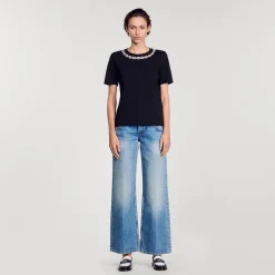 Sandro Paris Camisetas-Camiseta De Algodao Organico, Gola Joia