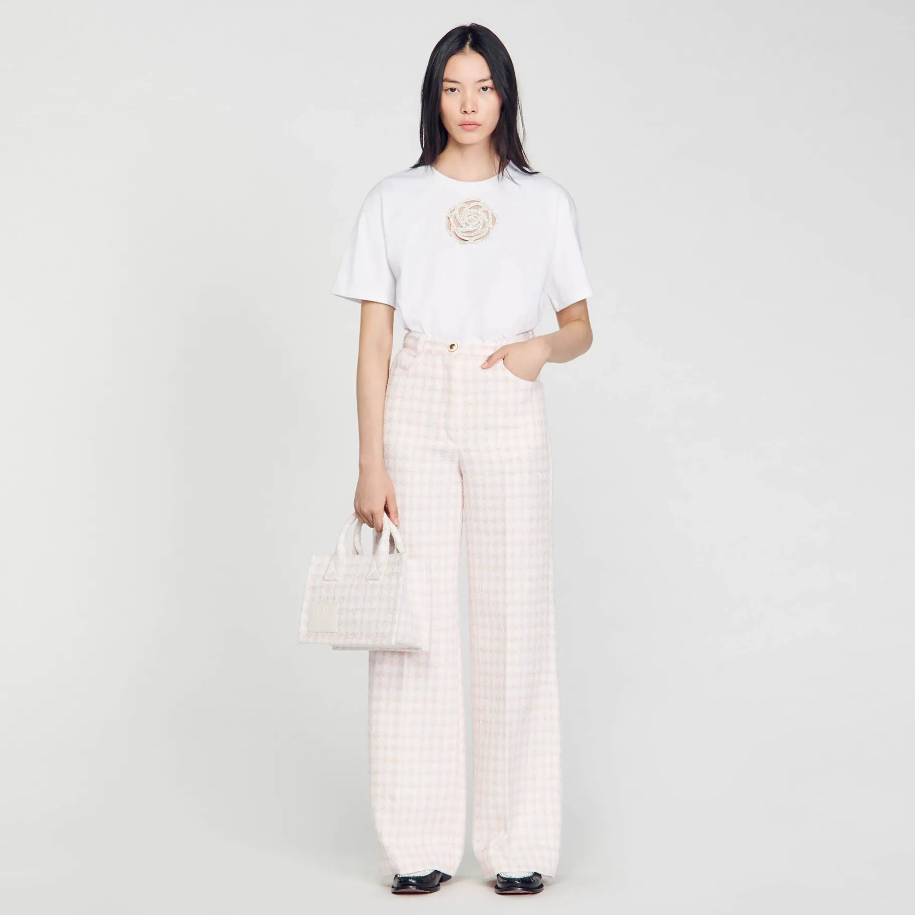 Sandro Paris Camisetas-Camiseta Rosa Com Strass