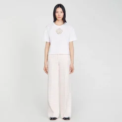 Sandro Paris Camisetas-Camiseta Rosa Com Strass