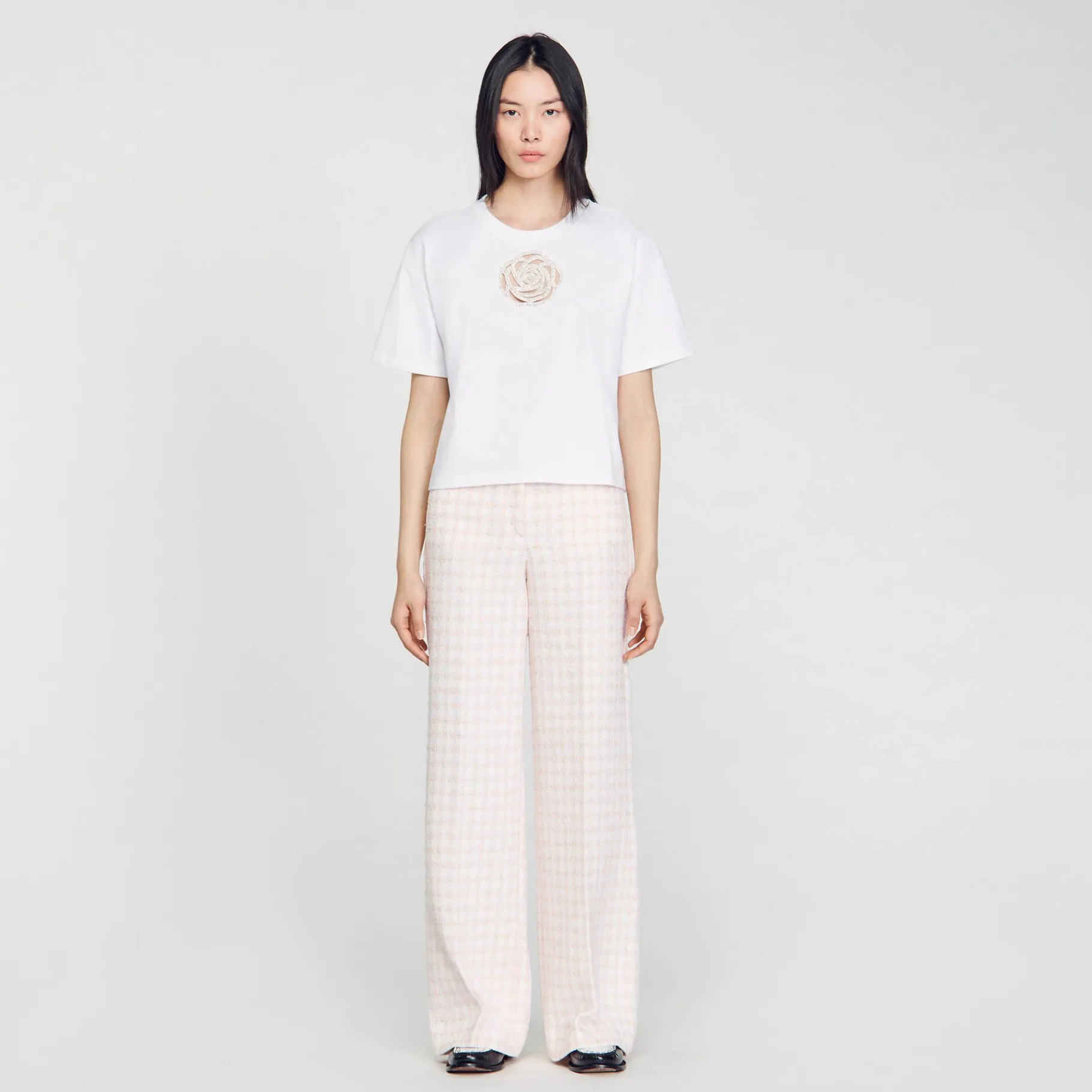 Sandro Paris Camisetas-Camiseta Rosa Com Strass