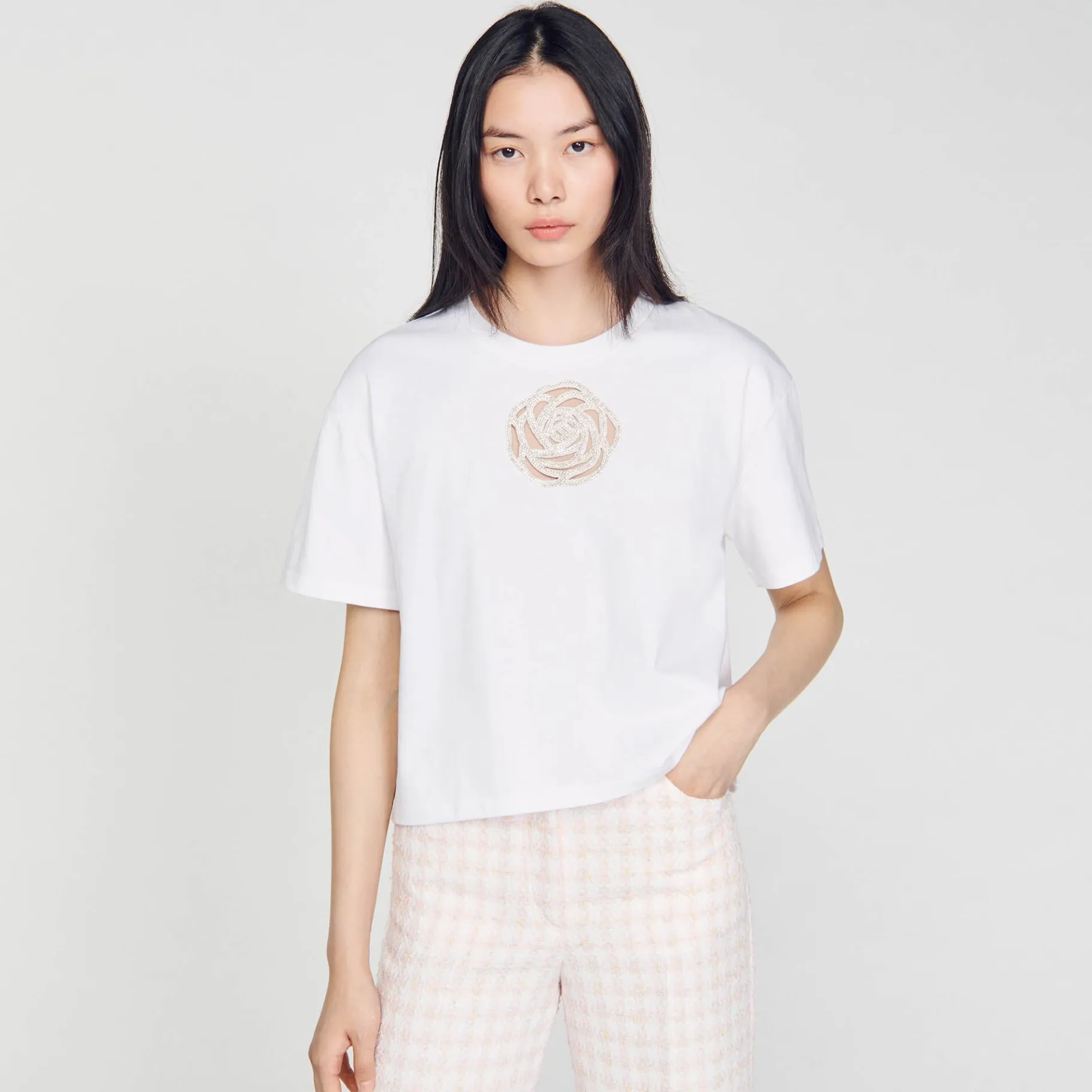 Sandro Paris Camisetas-Camiseta Rosa Com Strass