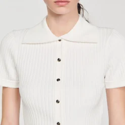 Sandro Paris Suéteres E Cardigans-Camisola De Malha Com Gola De Casaco